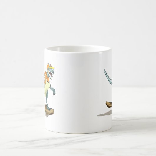 ラプターのスケートボードのイラストレーション。 コーヒーマグカップ (中央)