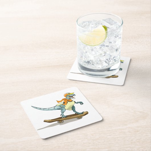 ラプターのスケートボードのイラストレーション。 スクエアペーパーコースター (インサイチュ)