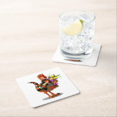 ラプターホールディングきらめくボトルのワイン&花 スクエアペーパーコースター (インサイチュ)