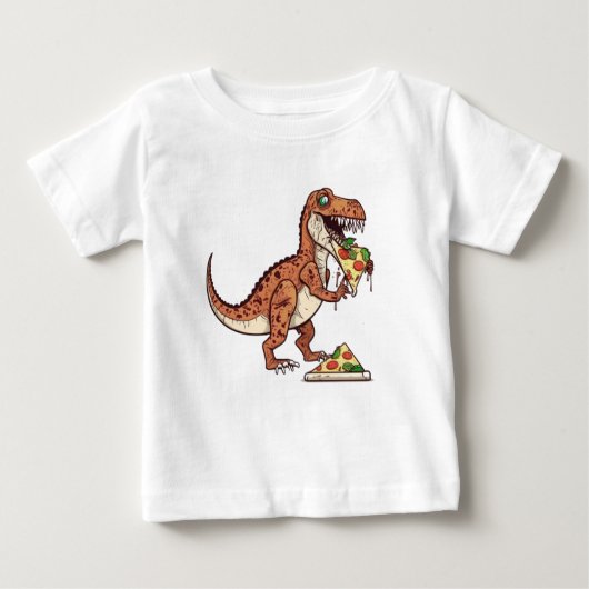 ラプター恐竜食べ物のピザ、誕生日ギフト ベビーTシャツ (正面)