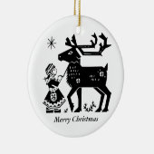 ラプランドの女の子はトナカイのクリスマスの装飾を握ります セラミックオーナメント (右)