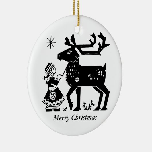 ラプランドの女の子はトナカイのクリスマスの装飾を握ります セラミックオーナメント (右)
