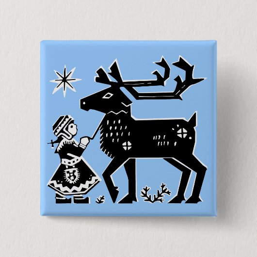 ラプランドの女の子はトナカイのバッジを握ります 缶バッジ (正面)