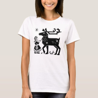 ラプランドの女の子はトナカイの女性Tシャツを握ります Tシャツ
