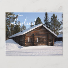 ラプランドの文字はがきの雪で覆われた丸太小屋 ポストカード
