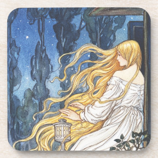 ラプンツェルの幻想的なアール・ヌーヴォー風ビンテージアート コースター