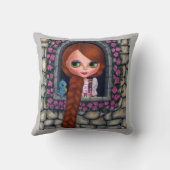 ラプンツェルビッグアイズガールドール可愛いレッドヘッドブルーバード クッション (裏面)