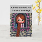 ラプンツェル·ビッグアイズ·ガール·ドールかわいい赤毛のブルーバード カード (黄色い花)