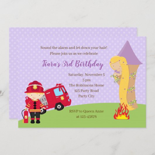 ラプンツェル&ファイアファイター誕生日招待状 招待状 (正面/裏面)