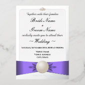 ラベお洒落ンダー&シルバーパールリボンフォト結婚ズ 箔招待状 (正面)