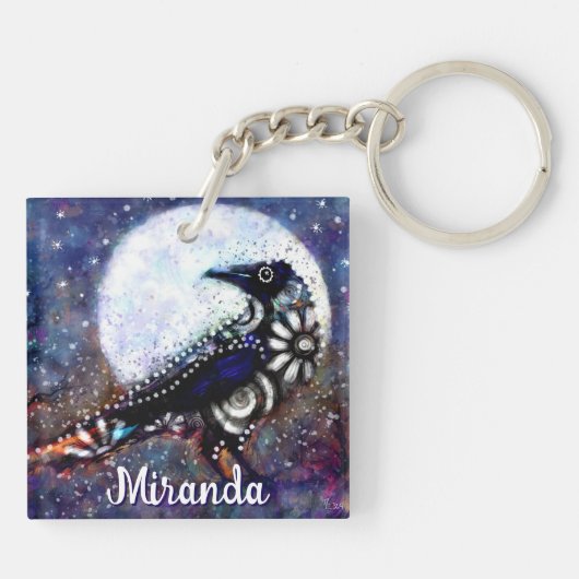 ラベお洒落ンムーンフローラ抽象芸術パーソナライズされた キーホルダー (裏面)