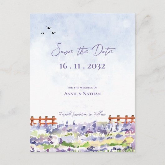 ラベかわいらしエレガントンダフィールド横結婚景 案内ポストカード (正面)