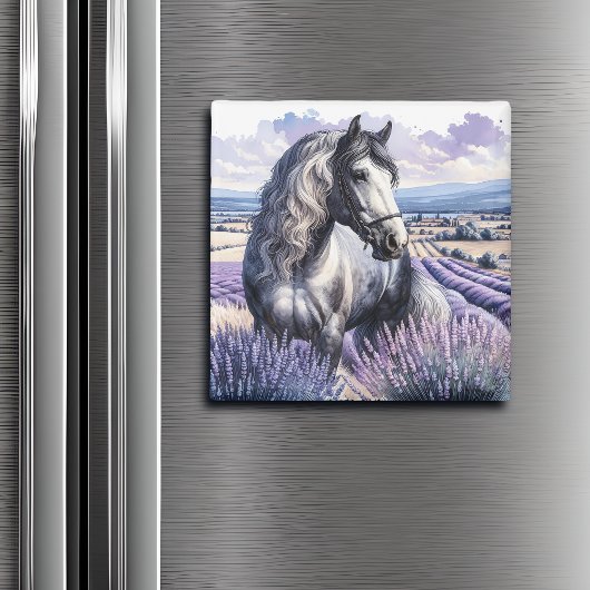 ラベかわいらしンダーに立つ灰色の馬 マグネット