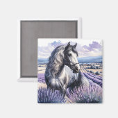 ラベかわいらしンダーに立つ灰色の馬 マグネット (正面/裏面)
