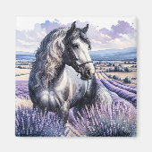 ラベかわいらしンダーに立つ灰色の馬 マグネット (正面)