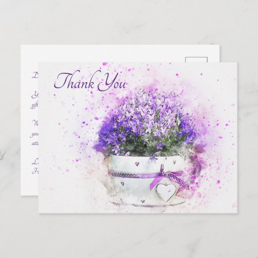 ラベかわいらしンダーの水彩花ありがとう ポストカード (正面/裏面)