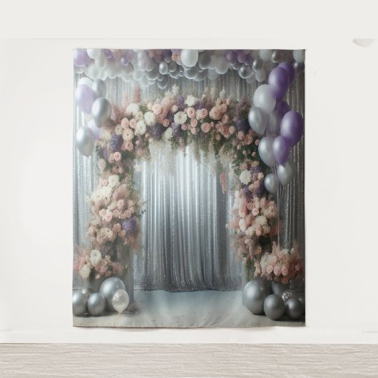 ラベかわいらしンダーフローラバルーンアつるーチ タペストリー (正面)