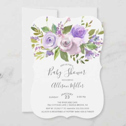 ラベかわいらしンダーフローラベビーシャワー招待状 招待状 (正面)