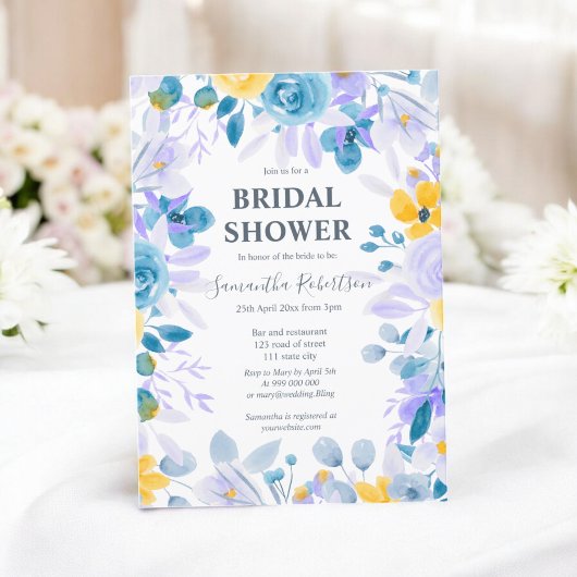ラベかわいらしンダーフローラ水彩ブライダルシャワー 招待状