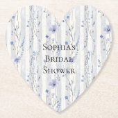 ラベかわいらしンダーホワイトフローラストライプブライダルシャワー ペーパーコースター (正面)