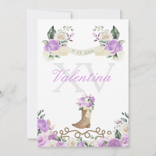 ラベかわいらしンダー女性のカーボーイウエスタンキンセアニラ 招待状 (裏面)