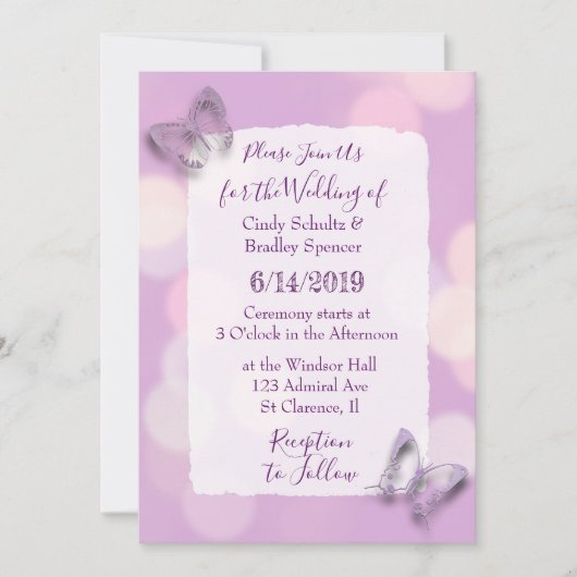 ラベかわいらしンダー結婚チョウ 招待状 (正面)