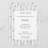 ラベかわいらしンダー薄紫ホワイトフローラストライプ 招待状 (正面/裏面)