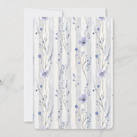 ラベかわいらしンダー薄紫白ストライプフローラ結婚ズ 招待状 (裏面)