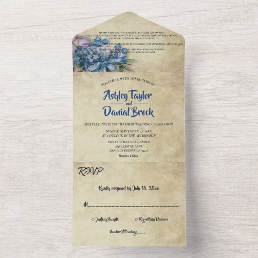 ラベエレガントンダカントリー結婚フローラ素朴ズ オールインワン招待状 (内側)