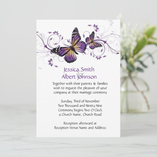 ラベエレガントンダバタフライスワールウェディング招待 招待状 (スタンド正面)