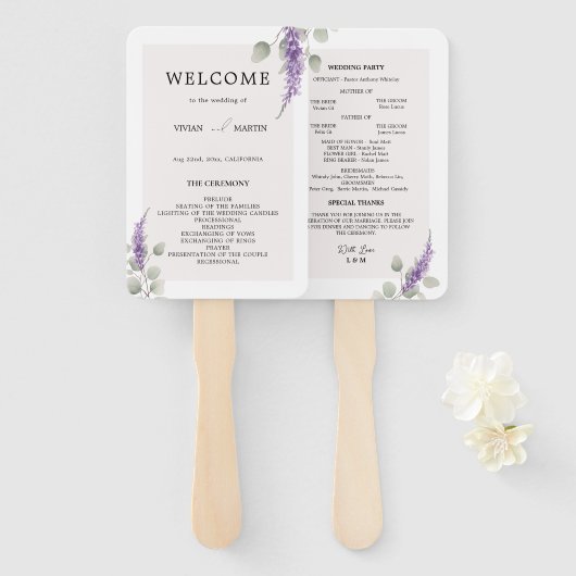 ラベエレガントンダユーカリ葉結婚式 プログラム ハンドファン (正面&裏面)