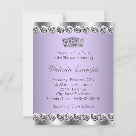 ラベエレガントンダーとグレーの赤ちゃんシャワー 招待状 (裏面)