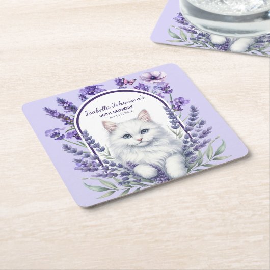 ラベエレガントンダーと猫誕生日 スクエアペーパーコースター (アングル)