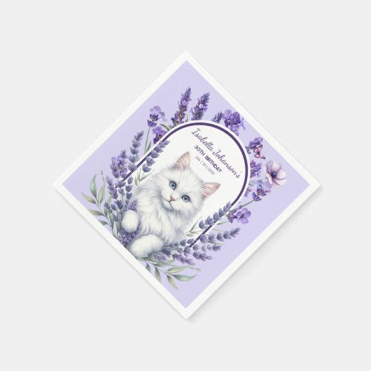 ラベエレガントンダーと猫誕生日 スタンダードカクテルナプキン (角)