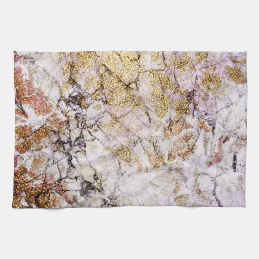 ラベエレガントンダーと金ゴールドグリッター大理石 キッチンタオル (横)