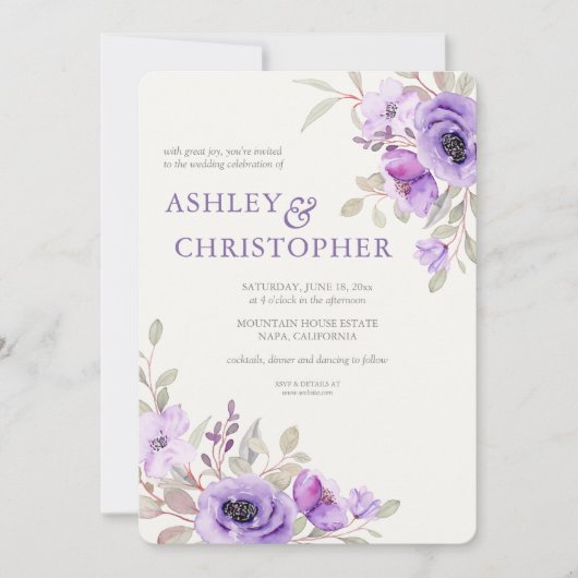 ラベエレガントンダーウォーターフローラブーケ結婚ーズ 招待状 (正面)