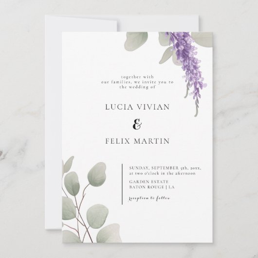 ラベエレガントンダーグリーンユーカリ葉ス結婚ズ 招待状 (正面)