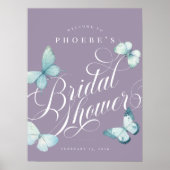 ラベエレガントンダーティール(緑がかった色)蝶ブライダルシャワー標識 ポスター (正面)