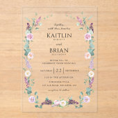 ラベエレガントンダーパープルパステルフローラズ結婚 アクリル招待状 (正面)