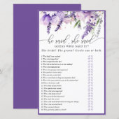 ラベエレガントンダーパープルフラワーズブライダルシャワーゲーム (正面/裏面)