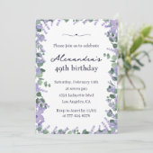 ラベエレガントンダーパープルフローラフレーム49歳の誕生日 招待状 (スタンド正面)