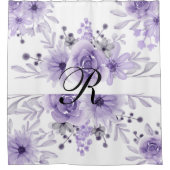 ラベエレガントンダーパープルフローラ水彩 シャワーカーテン (正面)