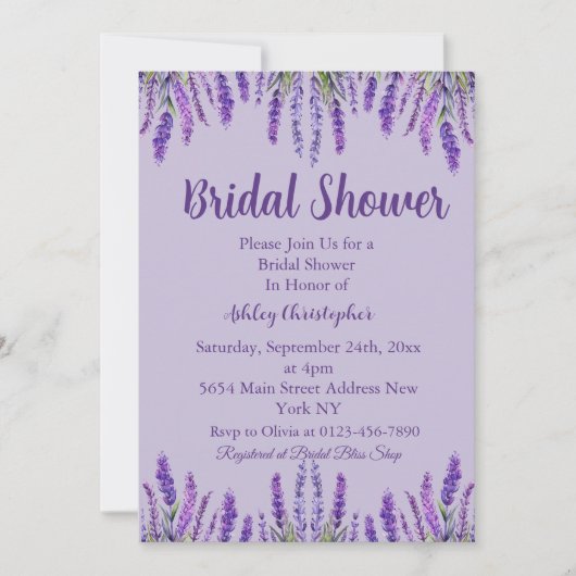 ラベエレガントンダーパープルブライダルシャワー 招待状 (正面)