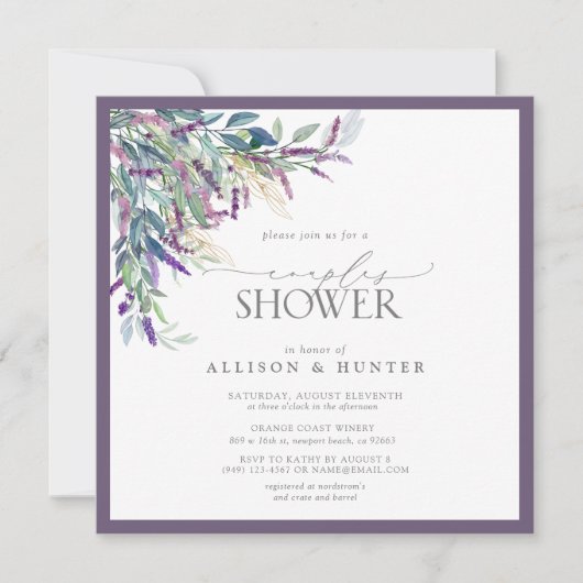 ラベエレガントンダーフローラウォーターカラーカップルシャワー 招待状 (正面)