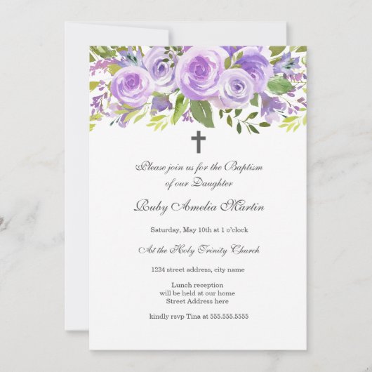 ラベエレガントンダーフローラバラバプテスマ招待状 招待状 (正面)