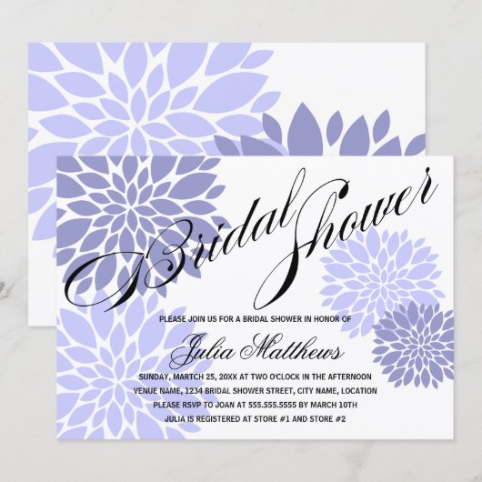 ラベエレガントンダーフローラバーストスクリプトブライダルシャワー 招待状 (正面/裏面)