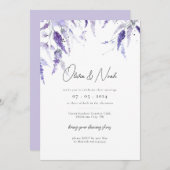 ラベエレガントンダーフローラ水カラー薄紫結婚ズ 招待状 (正面/裏面)
