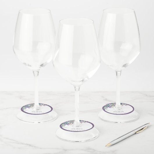 ラベエレガントンダーフローラ水彩ブライダルシャワー ワイングラスタグ (セット)