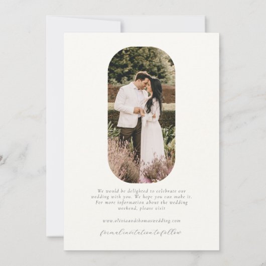 ラベエレガントンダープラントフォトウェディング日付を保存 招待状 (裏面)