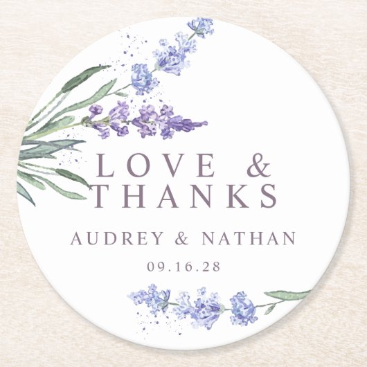ラベエレガントンダーラブアンド感謝してい結婚式の引き出物 ラウンドペーパーコースター (正面)